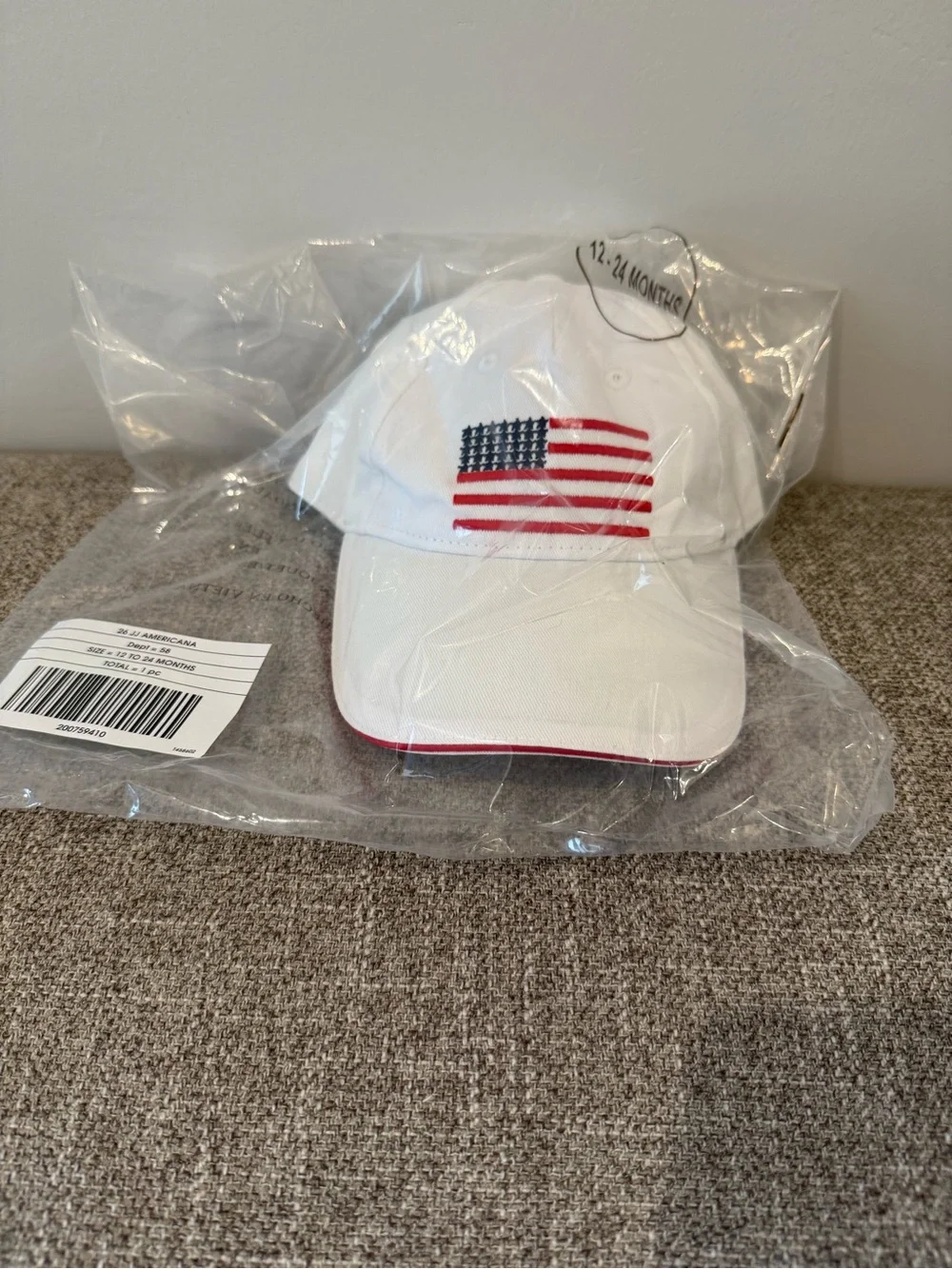 New Janie and Jack white Baseball Cap Embroidered American Flag baby toddler